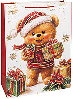 Пакет подарочный 18х8,5х24 см, 210 гр, Новогодний мишка, дизайн №2 (арт.6233881)