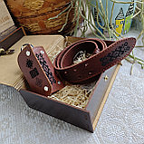 Подарочный бокс с белорусским орнаментом: ремень ТЁРКА 4см + ключница, фото 4