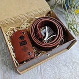 Подарочный бокс с белорусским орнаментом: ремень ТЁРКА 4см + ключница, фото 5