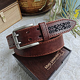 Подарочный бокс с белорусским орнаментом: ремень ТЁРКА 4см + ключница, фото 7