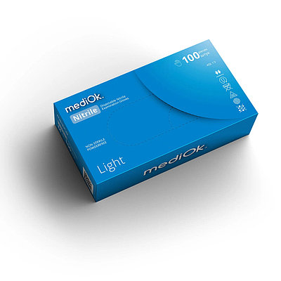 Перчатки нитриловые mediOk Light текстурированные, размер: S, 100 пар (200шт.), плотность 2.7 гр, голубые