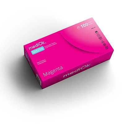 Перчатки нитриловые mediOk Magenta текстурированные, размер: S, 50 пар (100шт.), плотность 3.5 гр, розовые