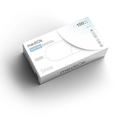 Перчатки нитриловые mediOk Snow текстурированные, размер: S, 50 пар (100шт.), плотность 3.5 гр, белые