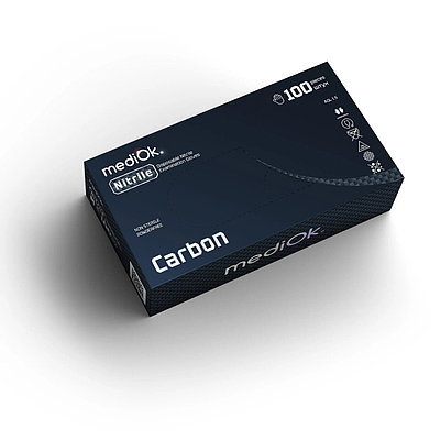 Перчатки нитриловые mediOk Carbon текстурированные, размер: S, 50 пар (100шт.), плотность 4 гр, черные