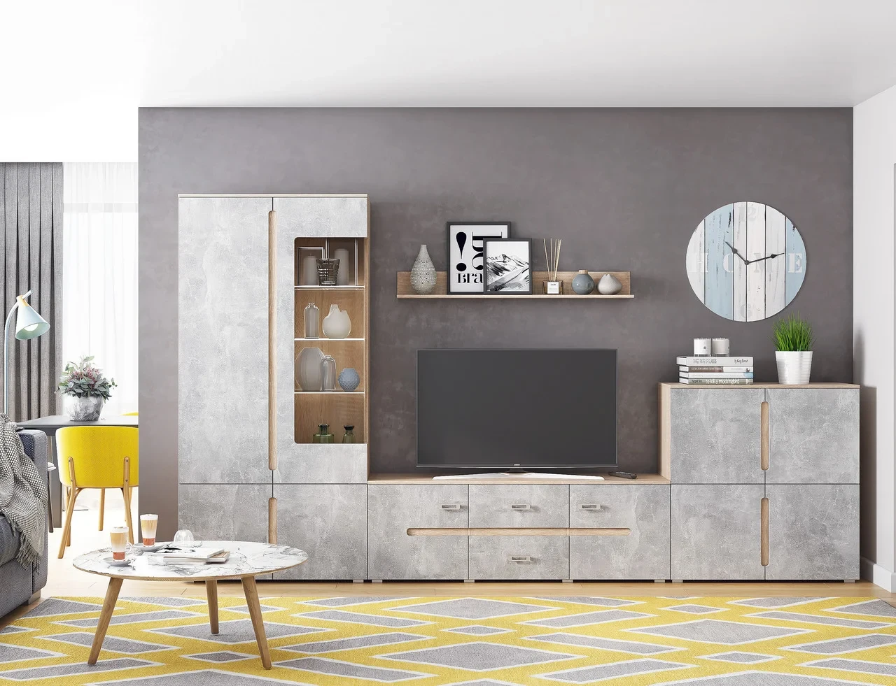 Гостиная "Ким-1" (бетон светлый/дуб сонома) Миф