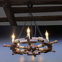 Подвесная люстра-штурвал из дерева