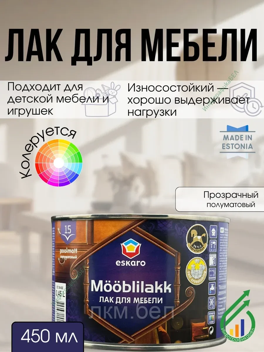 Лак для мебели Mooblilakk полуматовый 0,45л Эстония