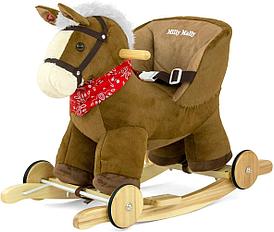 Лошадка качалка для детей с колесиками Milly Mally со звуком | Коричневый