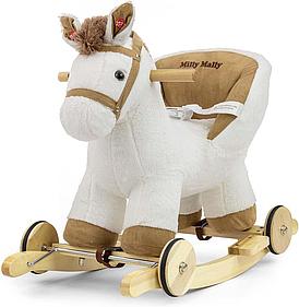 Лошадка качалка для детей с колесиками Milly Mally со звуком | Белый