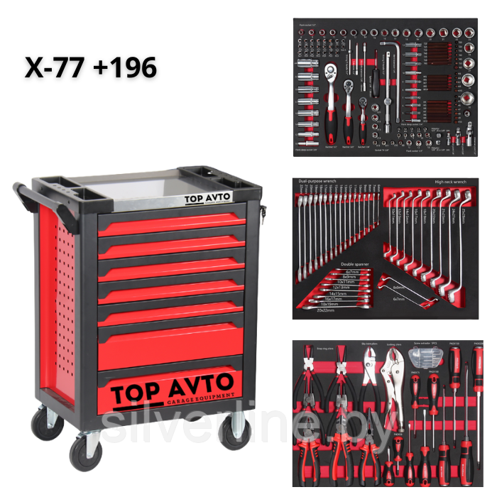 Инструментальная тележка с набором инструментов 196 пр.Top Avto X-77