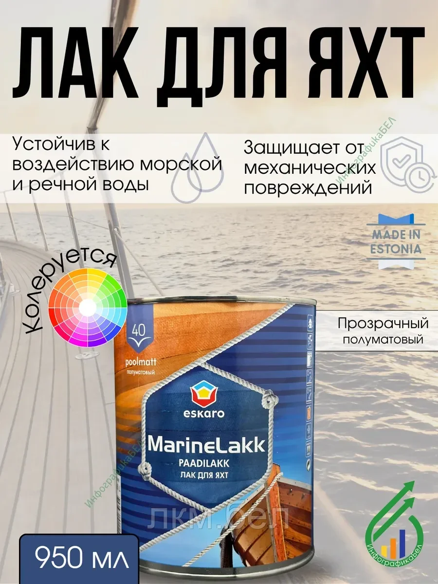 Лак для яхт MarineLakk40 полуматовый 0,95л Eskaro Эстония