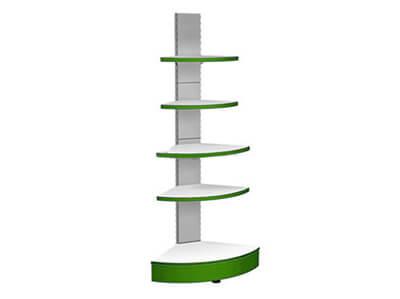 Стеллажи для магазина cк угловой наружный с закругленными полками