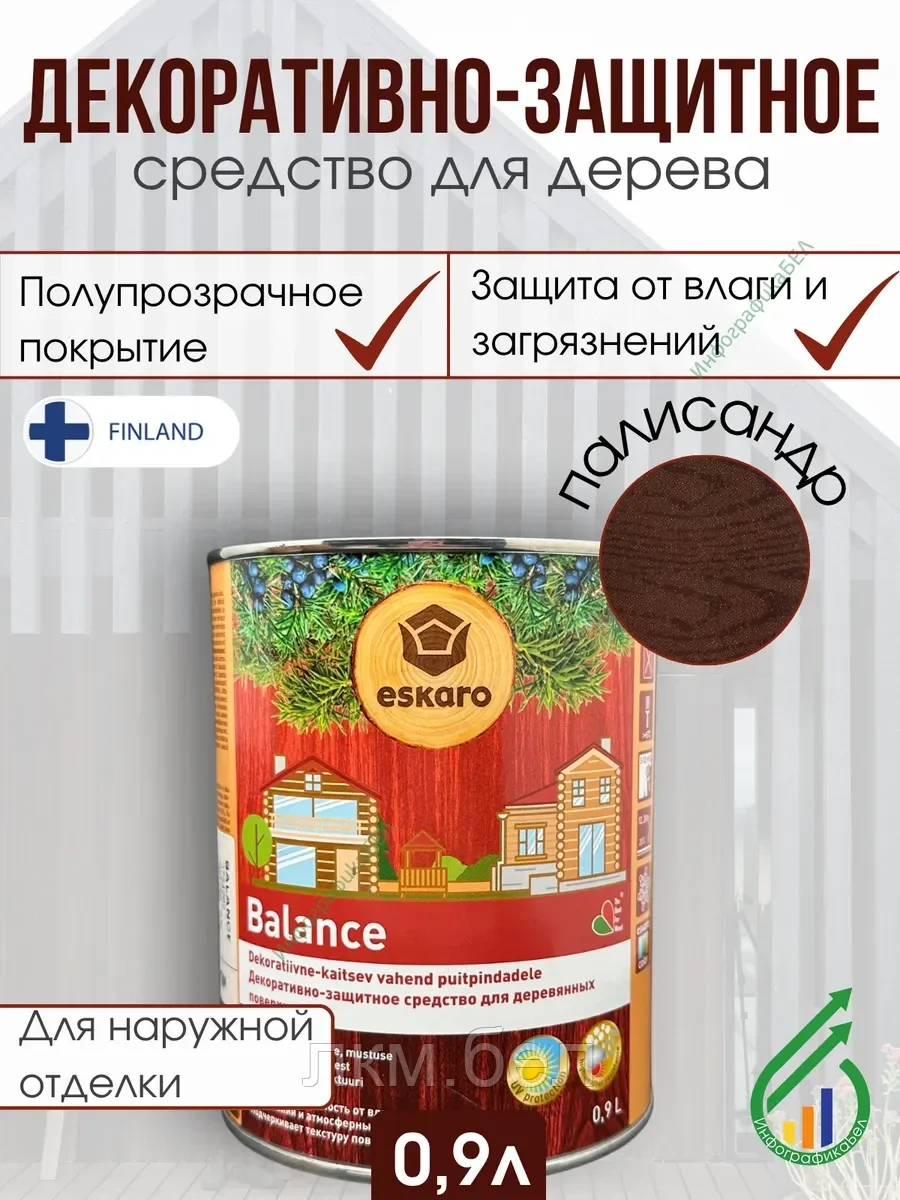 Декоративно-защитное средство для дерева Eskaro Balance палисандр 0,9л
