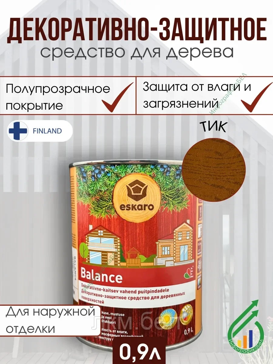 Декоративно-защитное средство для дерева Eskaro Aura Balance тик 0,9л