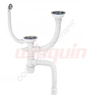 Сифон "Элит" с нержавеющими чашками, с отводом, с круглым переливом для разноуровневой мойки и с гофротрубой 8