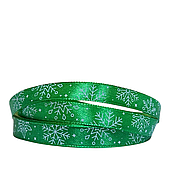 Лента атласная «Снежинки», 10 мм, 23 м, цвет зеленый