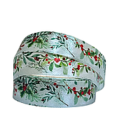 Лента атласная «Рождественский венок», 25 мм*23 м., ягодки красные/зелёные