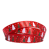 Лента атласная «Ёлки», 15 мм*23 м, красный/зелёный