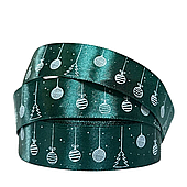 Лента атласная «Ёлочные игрушки», 25 мм*23 м, тёмно-зелёный