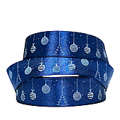 Лента атласная «Ёлочные игрушки», 25 мм*23 м, тёмно-синий