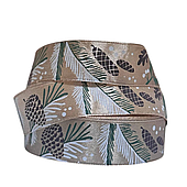 Лента атласная «Новогодний лес», 25 мм*23 м, бежевый