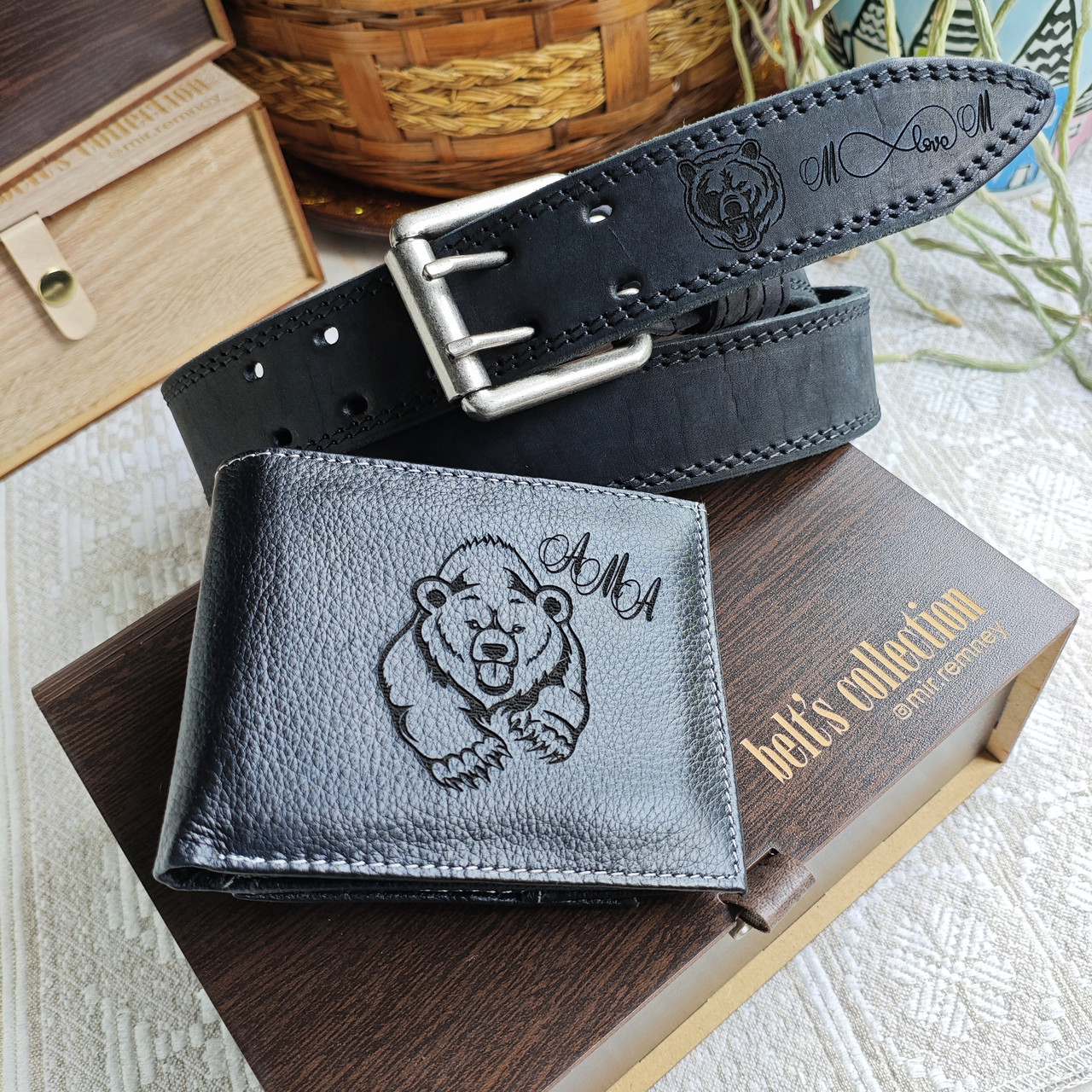 Мужской набор: ремень ТЁРКА 4см + кошелек L208 черный