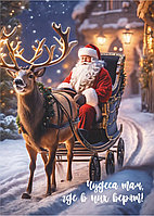 Открытка 70х100 мм Чудеса там, где в них верят! Дед Мороз и олень