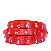 Лента атласная «Новогодняя гирлянда», 15 мм*23 м, красный