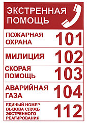 Наклейка Номера телефонов экстренной помощи 120х180 мм