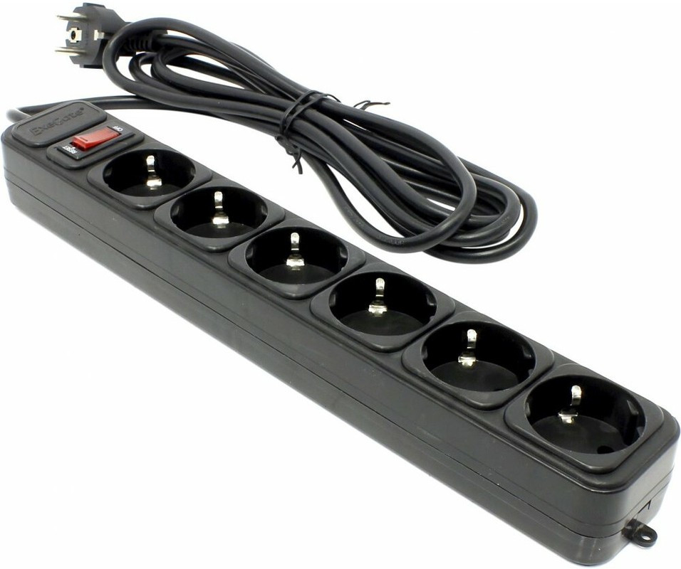 Сетевой фильтр ExeGate SP-6-3B, защита от перегрузки, выключатель с подсветкой, черный 559372, фото 1