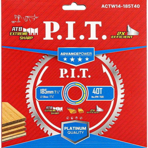 Диск пильный по дереву P.I.T. ADVANCE 185x30x1,4 мм, 40T Carbide, зуб ATB 15°