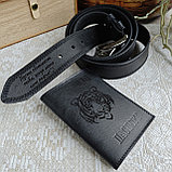 Мужской набор: ремень классика 4см + обложка для паспорта, фото 4