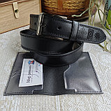 Мужской набор: ремень классика 4см + обложка для паспорта, фото 3