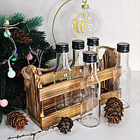 Набор 5 стеклянных бутылок Патрон 100 мл в боксе с джутовой ручкой