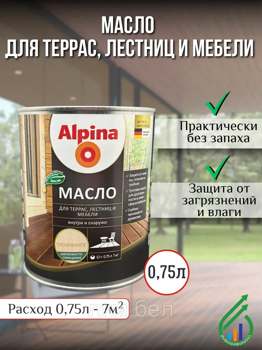 Масло для террас лестниц и мебели Альпина 0,75 л (прозрачный)