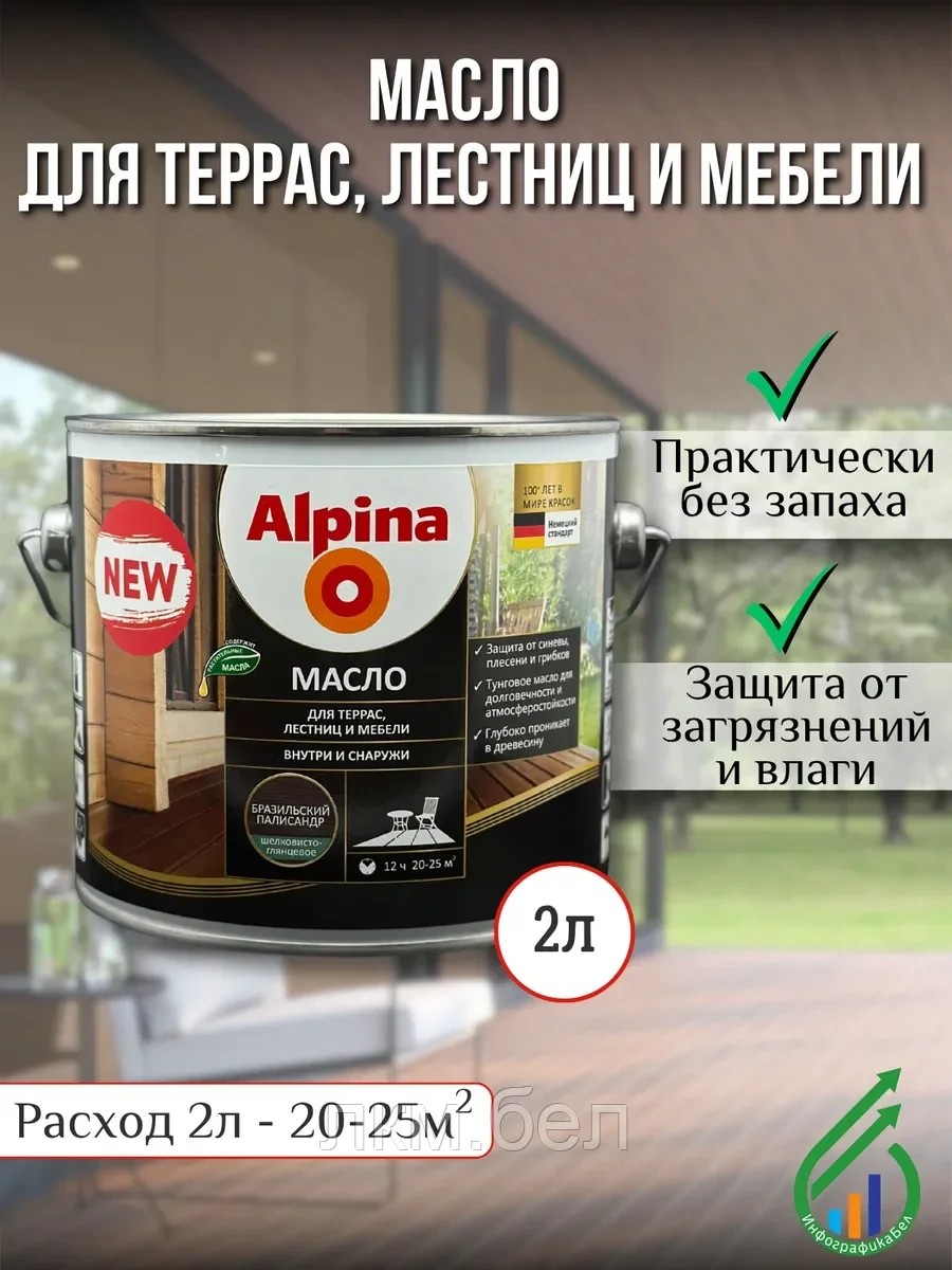 Масло для террас лестниц и мебели Альпина 2 л (бразильский палисандр)
