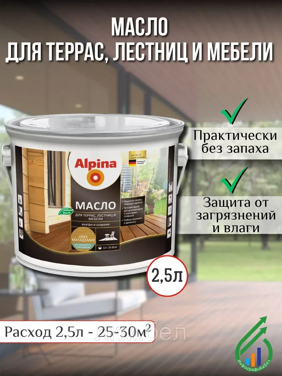 Масло для террас лестниц и мебели Альпина 2,5 л (орех макадамия)