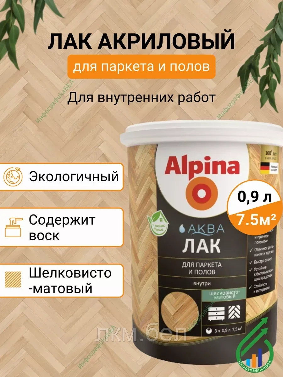 Лак Аква для паркета и полов 0.9 л (прозрачный шелковисто-матовый)