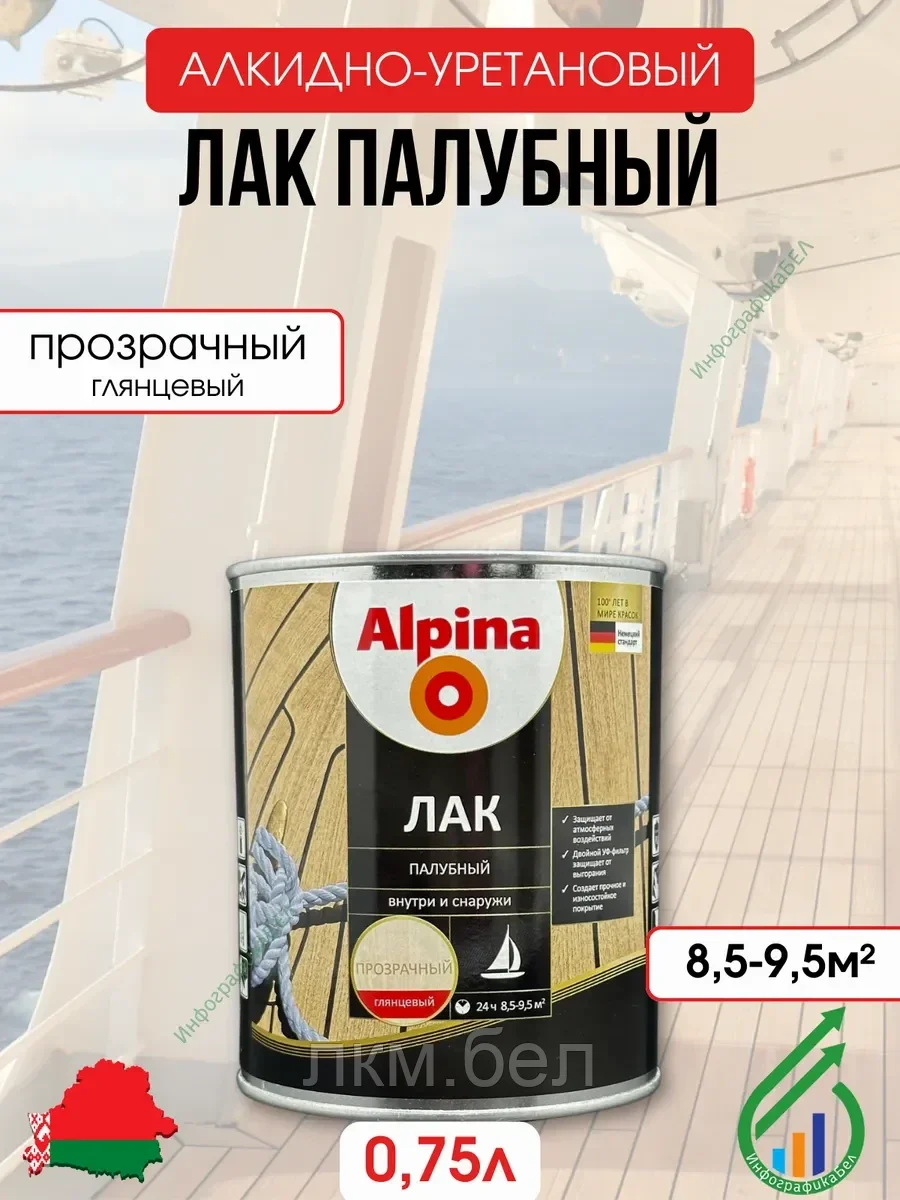 Лак алкидно-уретановый ALPINA Палубный глянец 750мл (прозрачный)