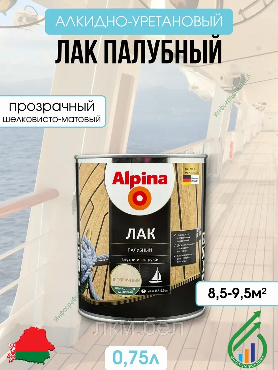 Лак алкидно-уретановый ALPINA Палубный 750 мл (шелковисто-матовый)