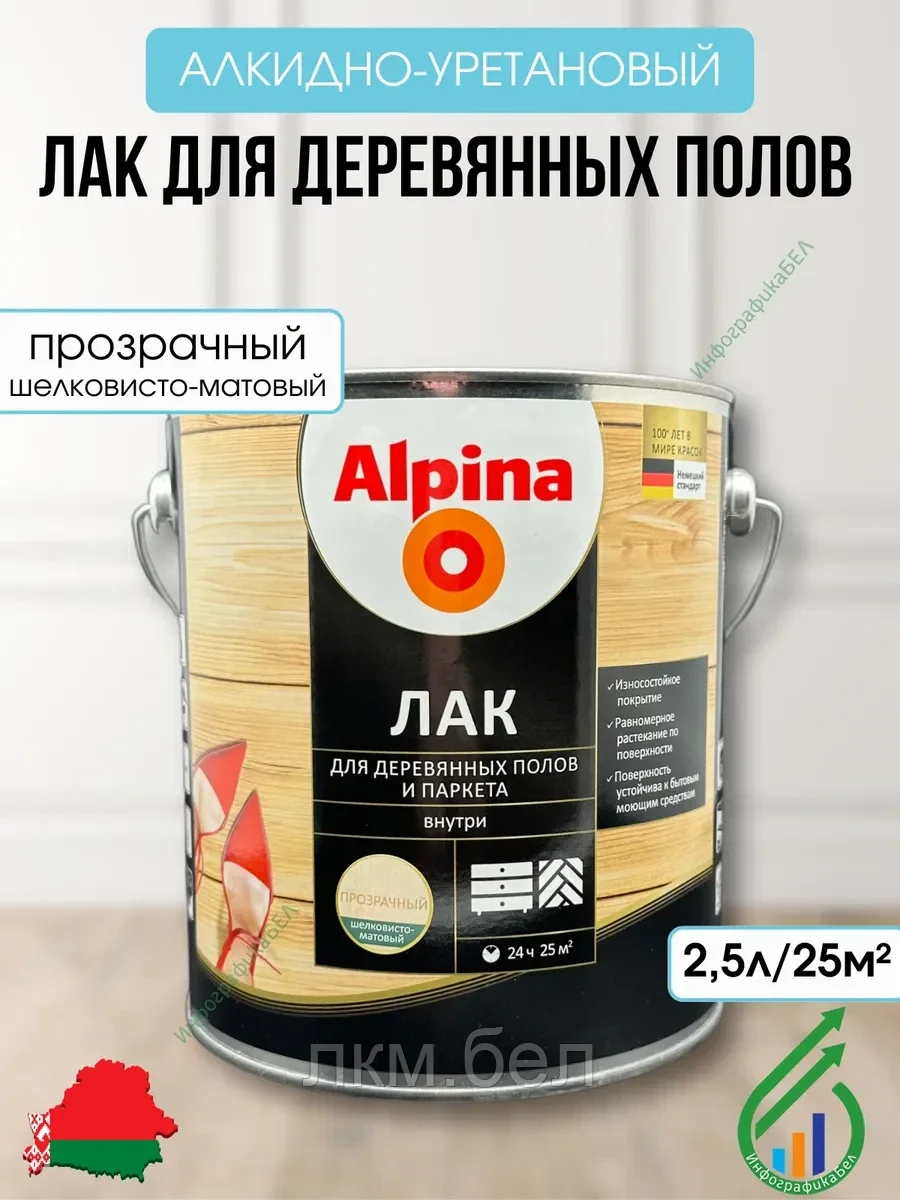 Лак алкидно-уретановый ALPINA Для деревянных полов 2.5 л (шелковисто-матовый)