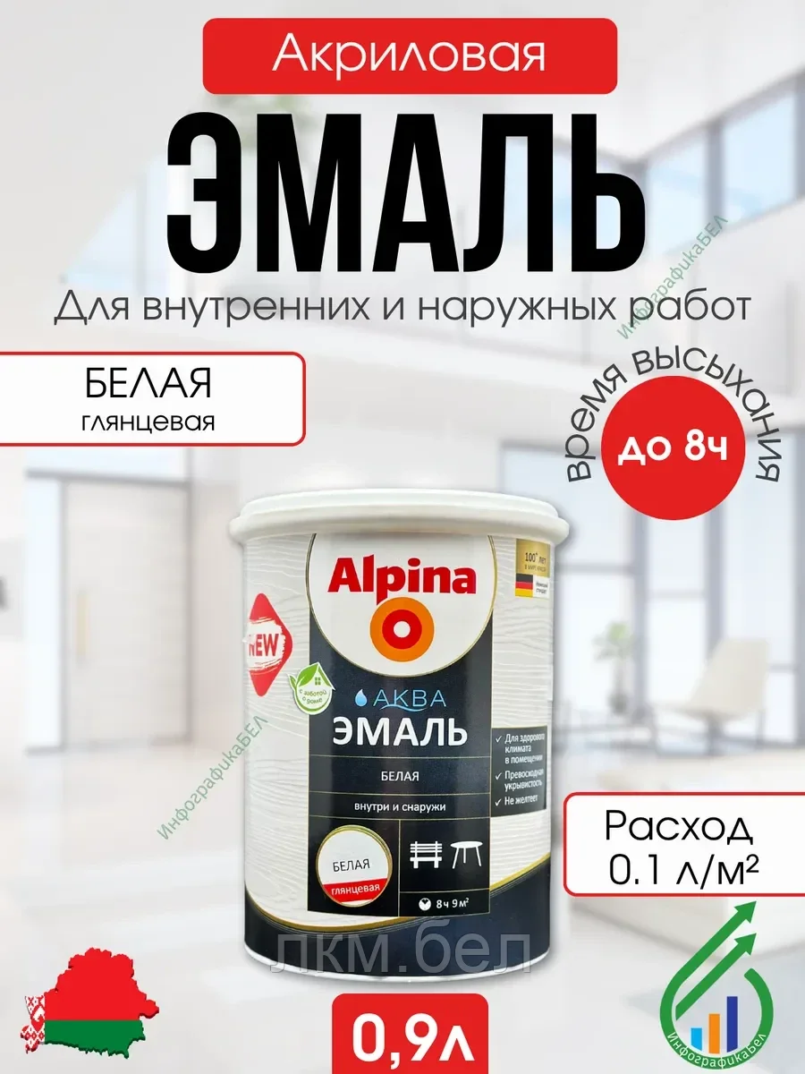 Эмаль акриловая Alpina Аква 900 мл (белая глянцевая)