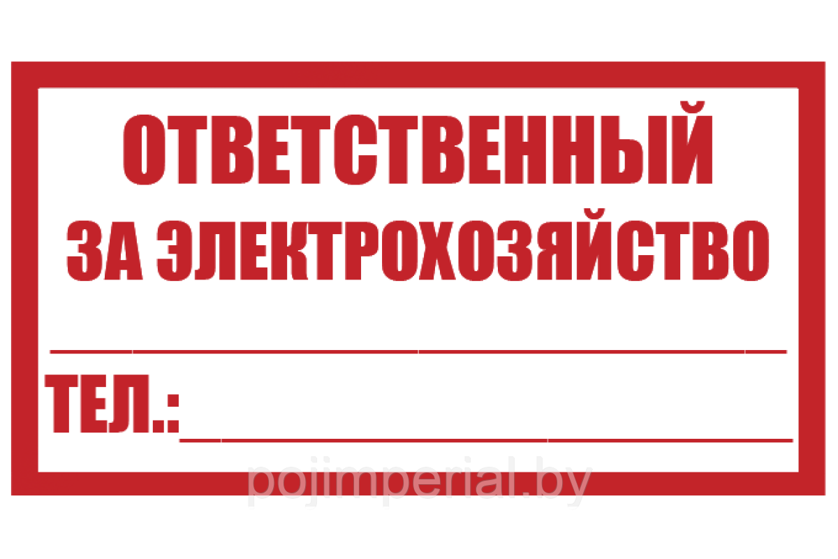 Наклейка Ответственный за электрохозяйство 240х130 мм