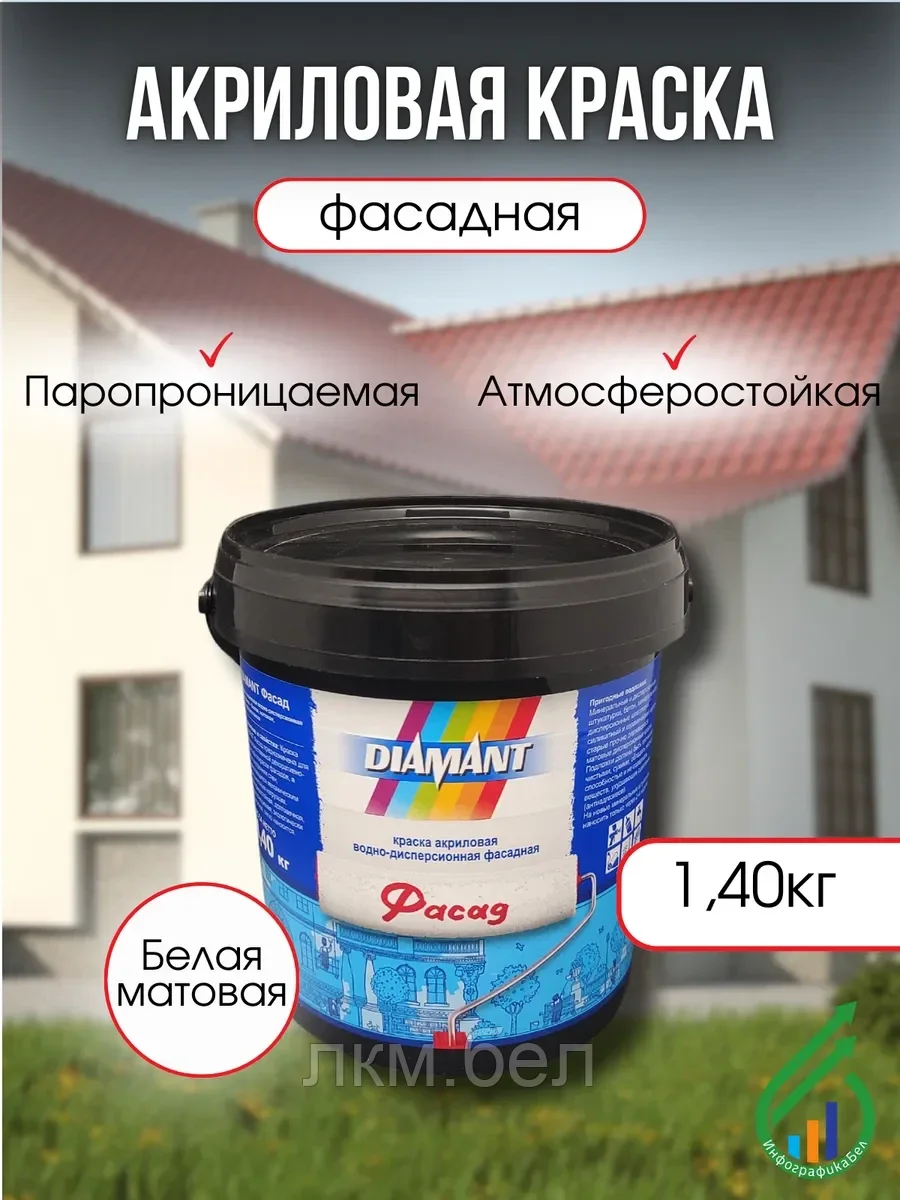 Акриловая краска Diamant Фасад 1,4 кг (белая-матовая)