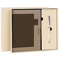 Ежедневник в наборе с ручкой А5 144x210 мм BRAUBERG "Style" под кожу, 160 листов, бежевый