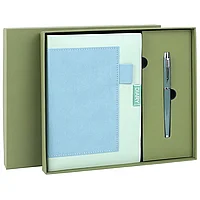 Ежедневник в наборе с ручкой А5, 144x210 мм, BRAUBERG "Style" под кожу, 160 листов, зелёный