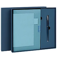 Ежедневник в наборе с ручкой А5, 144x210 мм, BRAUBERG "Style" под кожу, 160 листов, синий