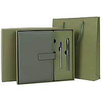 Ежедневник в подарочном наборе 5 в 1, А5, 145x212 мм, BRAUBERG "President", под кожу, 160 листов, зеленый