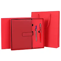 Ежедневник в подарочном наборе 5 в 1, А5, 145x212 мм, BRAUBERG "President", под кожу, 160 листов, красный