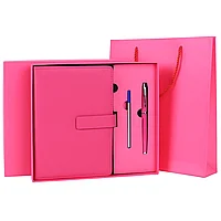Ежедневник в подарочном наборе 5 в 1, А5, 145x212 мм, BRAUBERG "President", под кожу, 160 листов, розовый